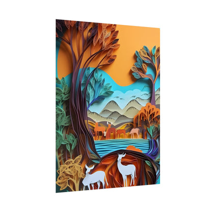 Vibrant African Landscape: Eye-Catching Paper Quilling Art - Poster