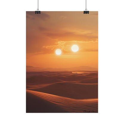 Serene Binary Sunset Artwork: A Peaceful Landscape - Poster