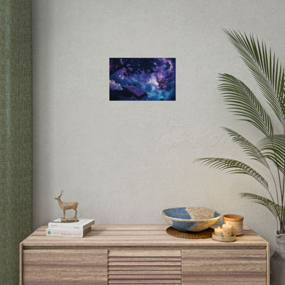 Mystical Night Sky: Celestial Dreams with Crescent Moon Art - Poster