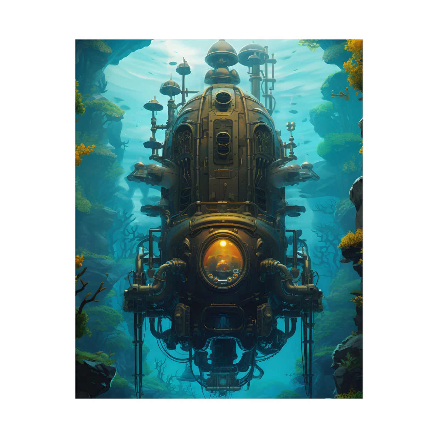 Steampunk Underwater Odyssey: Captain Nemo's Nautilu Submarine Art - Poster