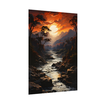 Breathtaking Waterfall: Impressionist Oil Painting in Serene Atmosphere - Poster