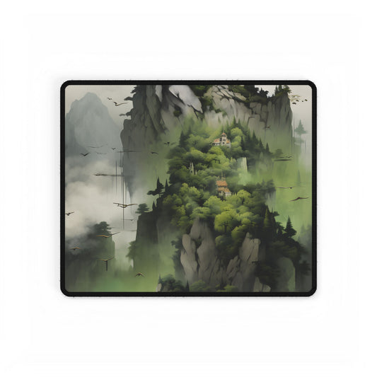 Landscape Masterpiece: Vibrant Ash Magenta & Moss Green Nature Scene - Desk Mat