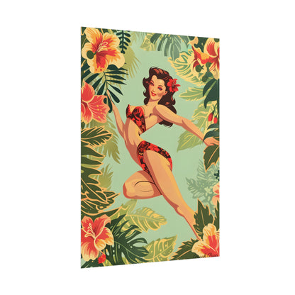 Vintage Retro Pin-Up Girl: Mid-Century Art Illustration - Poster
