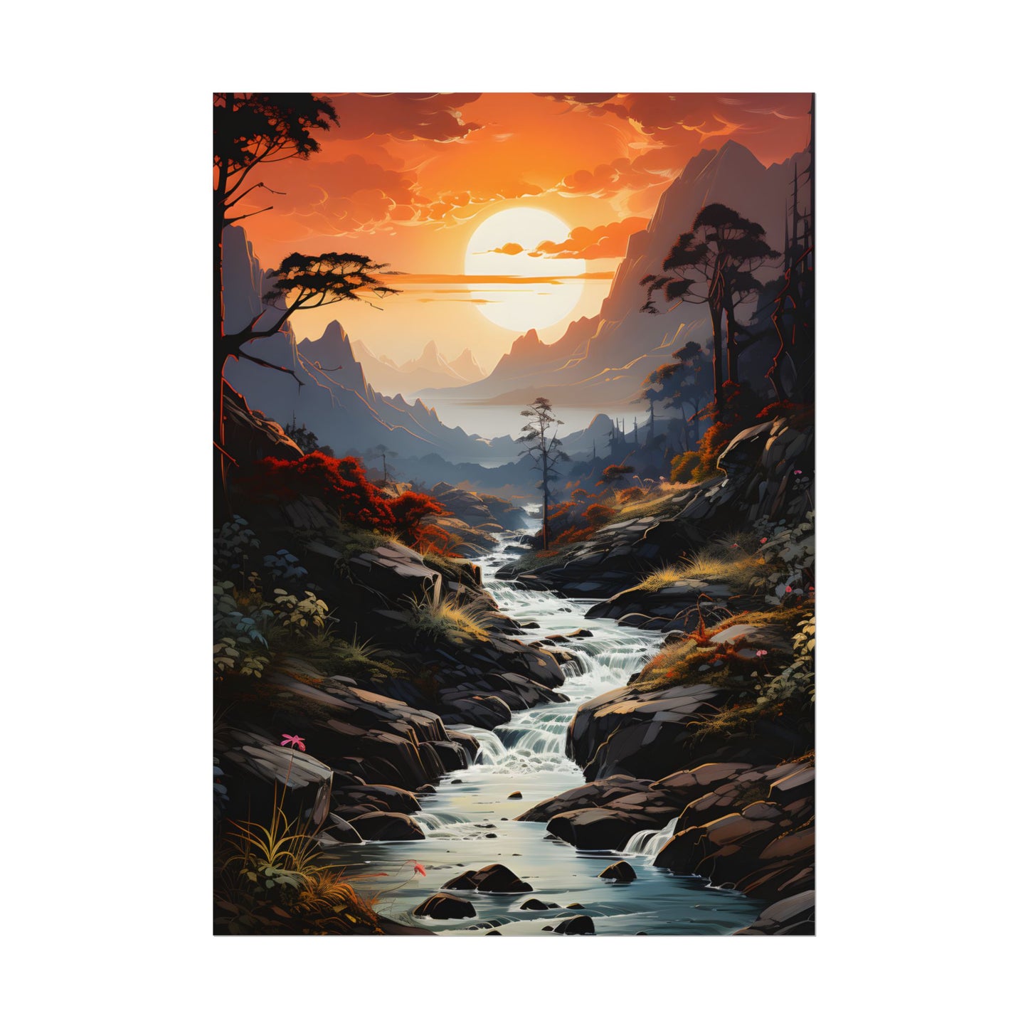 Breathtaking Waterfall: Vibrant Oil Painting Art - Poster