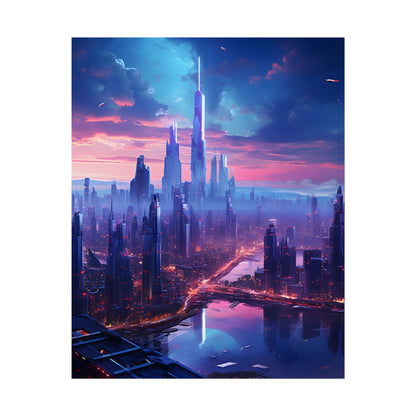 Cyberpunk Dystopia: Futuristic Cityscape Digital Art - Poster
