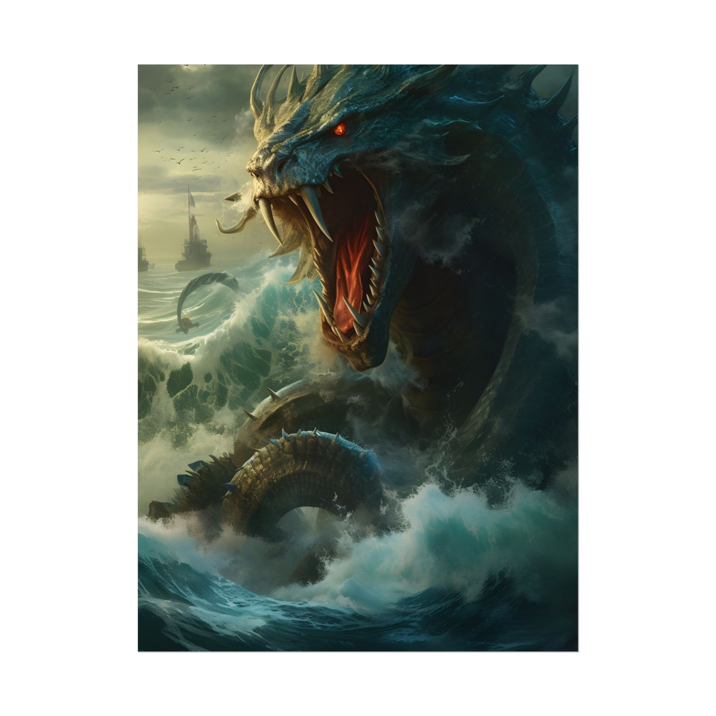 Mythical Sea Monster: Calming Green Scaled Creature Art - Poster
