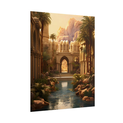 Desert Oasis Under Starry Night: Arabian Nights-Inspired Art - Poster