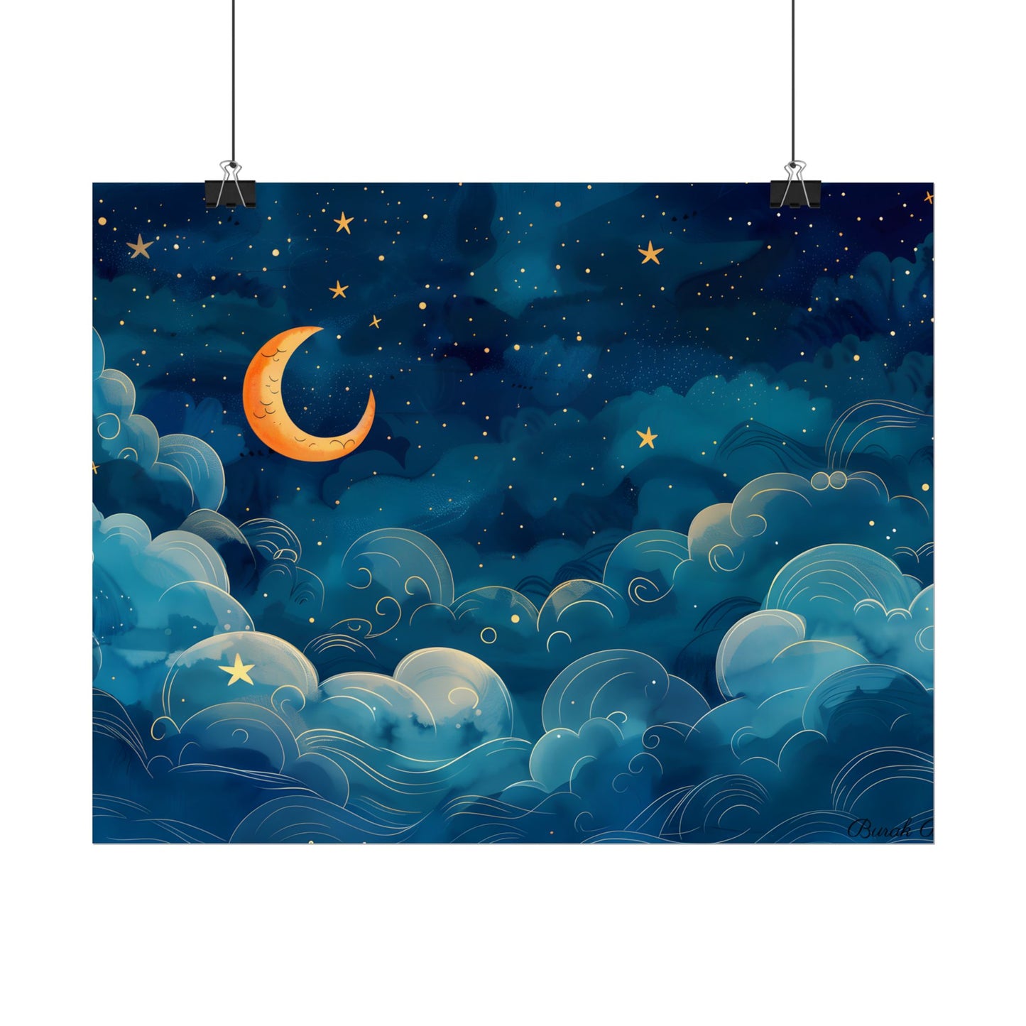 Whimsical Dreamy Night Sky: Small Town Illuminated by Pastel Stars - Poster