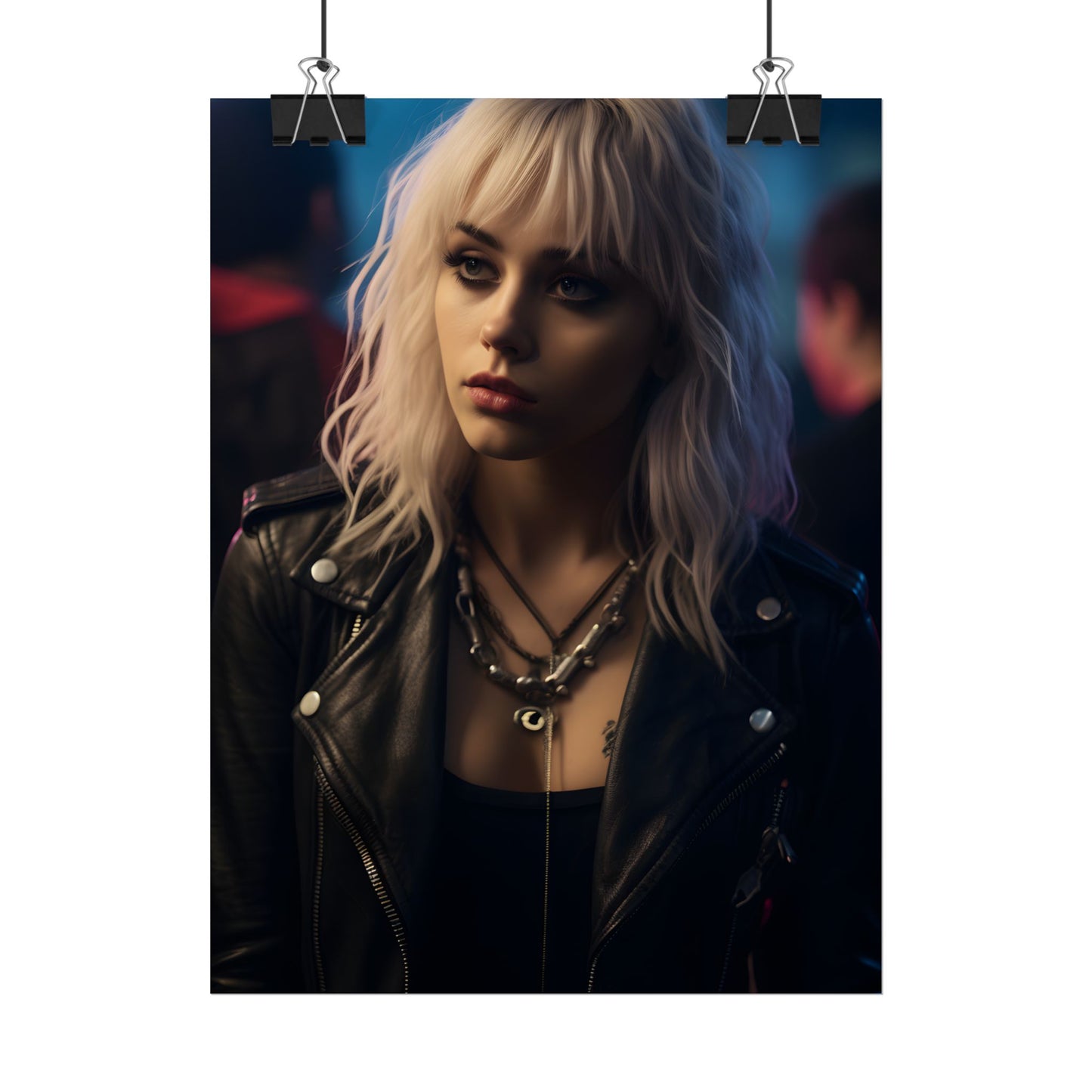 Cyberpunk Blonde Woman: Fashionable Portrait in Close-Up - Poster