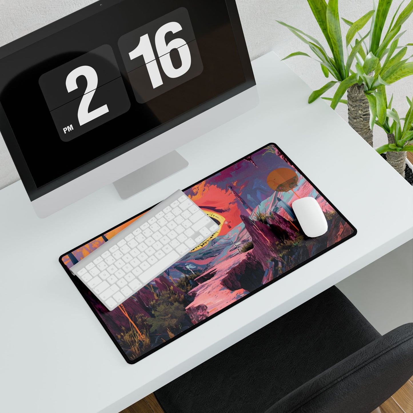Surreal Eye: Vibrant Landscape Digital Art - Desk Mat