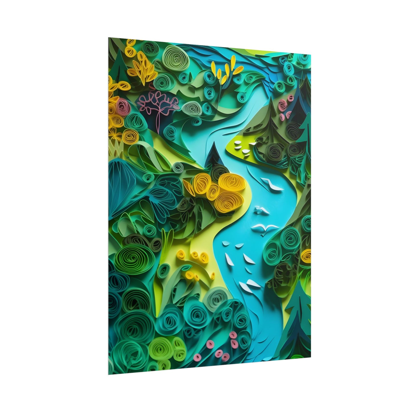 Colorful European Paper Quilling Artwork: Geometric Landscapes - Poster