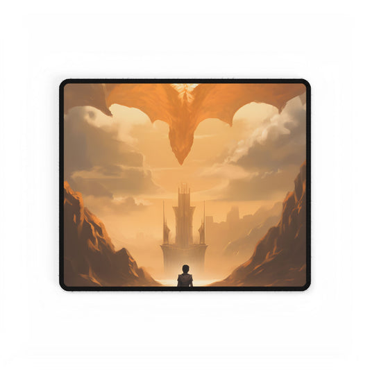 Green Handheld: Close-Up Artwork with Glossy Details - Desk Mat