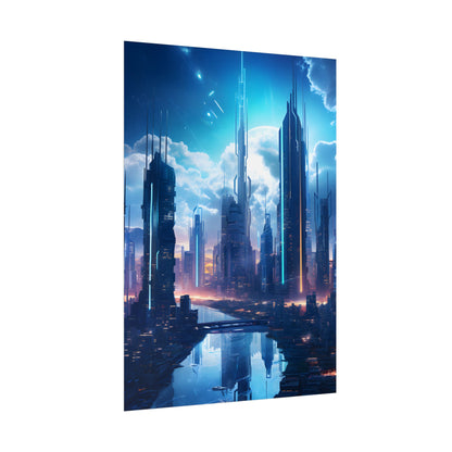 Dark Future Cityscape: Cyberpunk Dystopia Neon Artwork - Poster