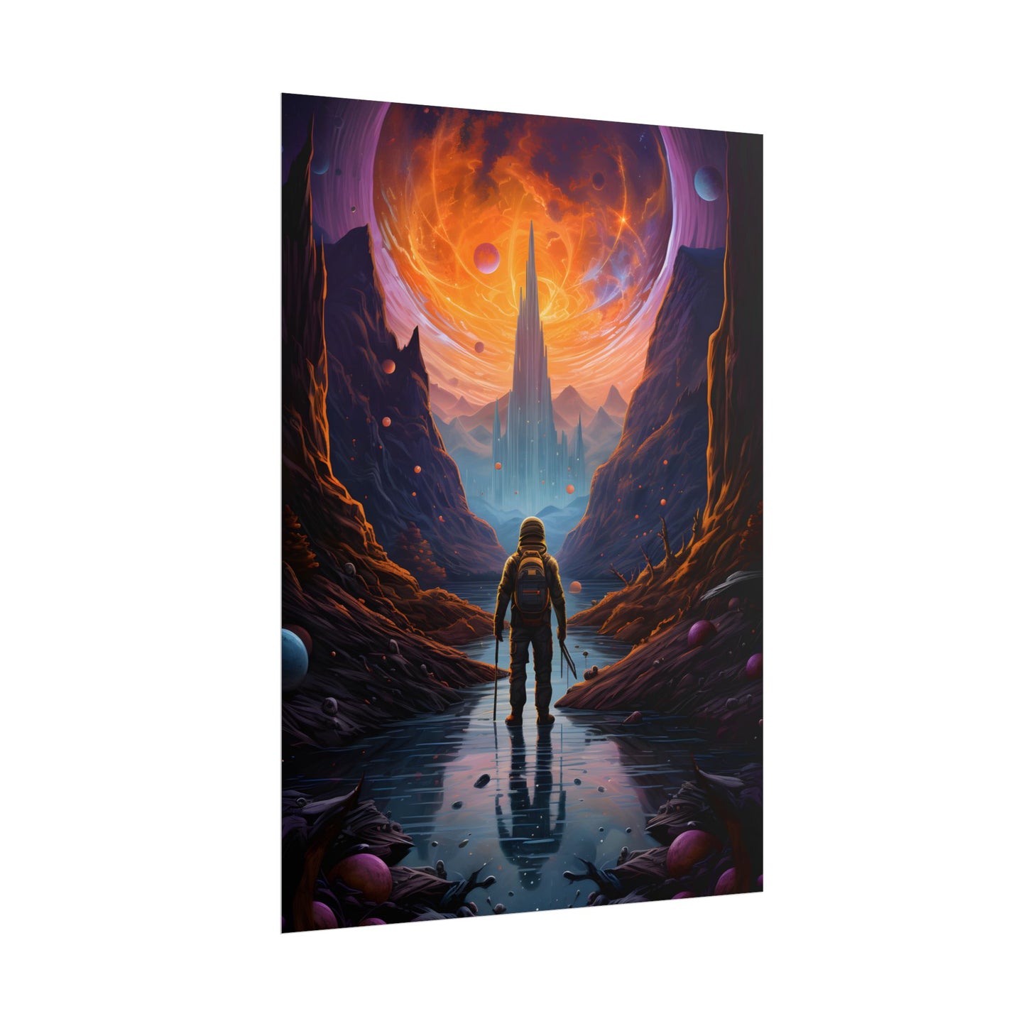Futuristic Explorer in Wilderness: Sci-Fi Artwork - Poster