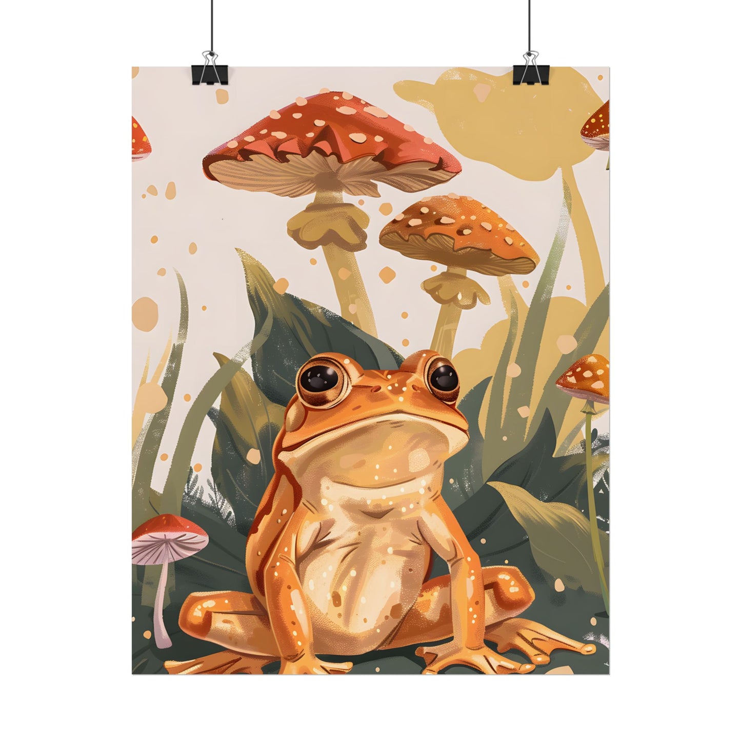 Retro Frog's Smile: Colorful Mushroom Illustration - Poster