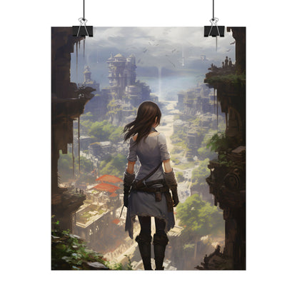 Dramatic Anime City Warrior: Bird's Eye View Digital Art - Poster
