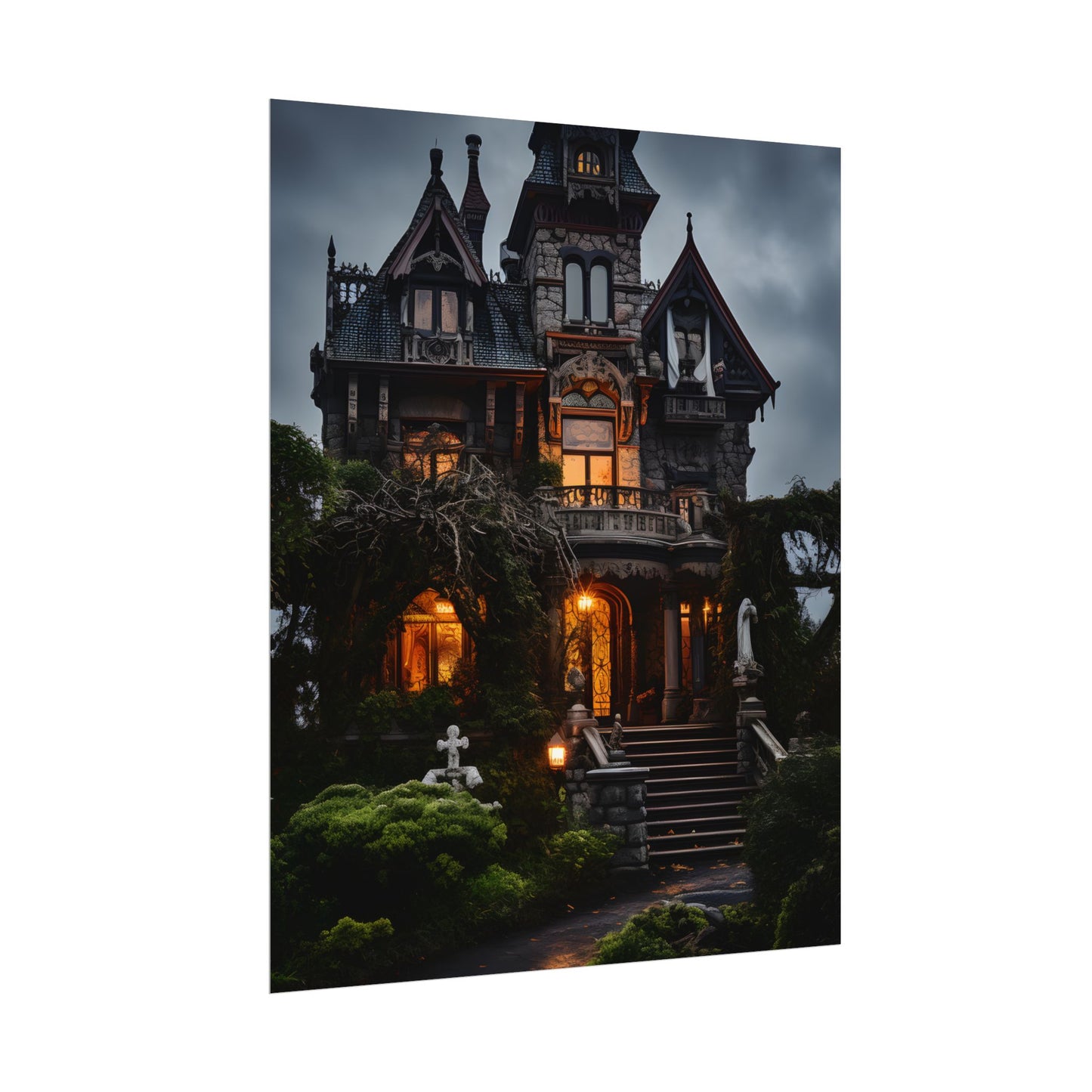 Spooky Victorian Mansion: Atmospheric Haunted Artwork - Poster