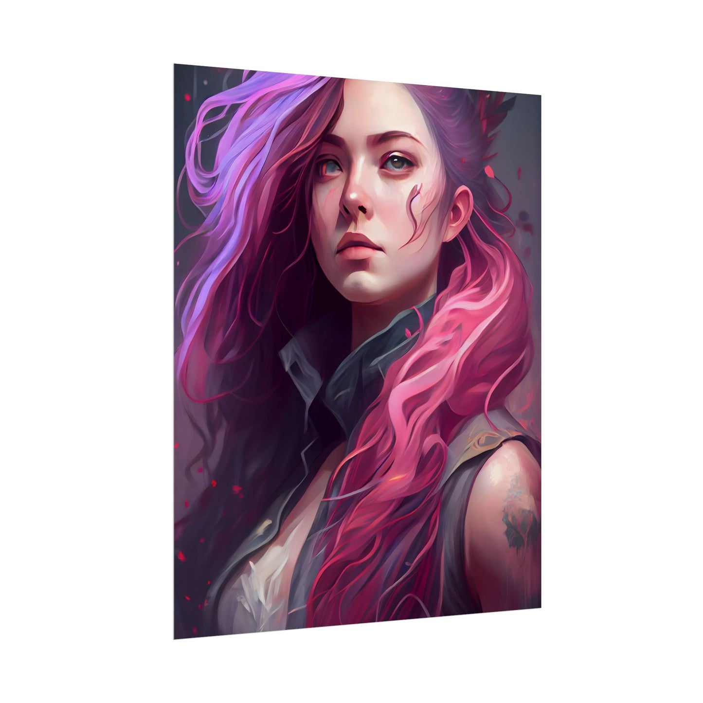Astonishing Female Portrait: Stylized Pink Hair Artwork in Dre - Poster