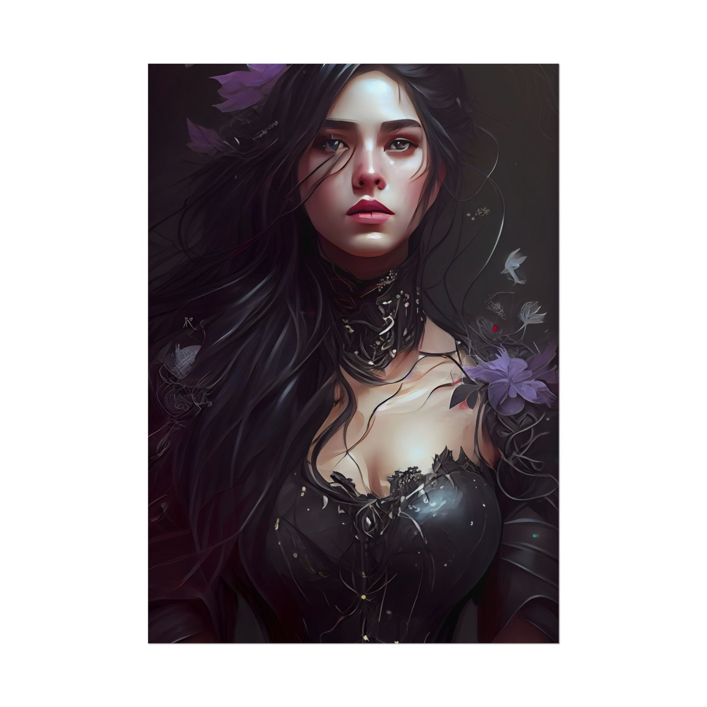 Striking Woman Portrait: Black Hair Artwork - Poster