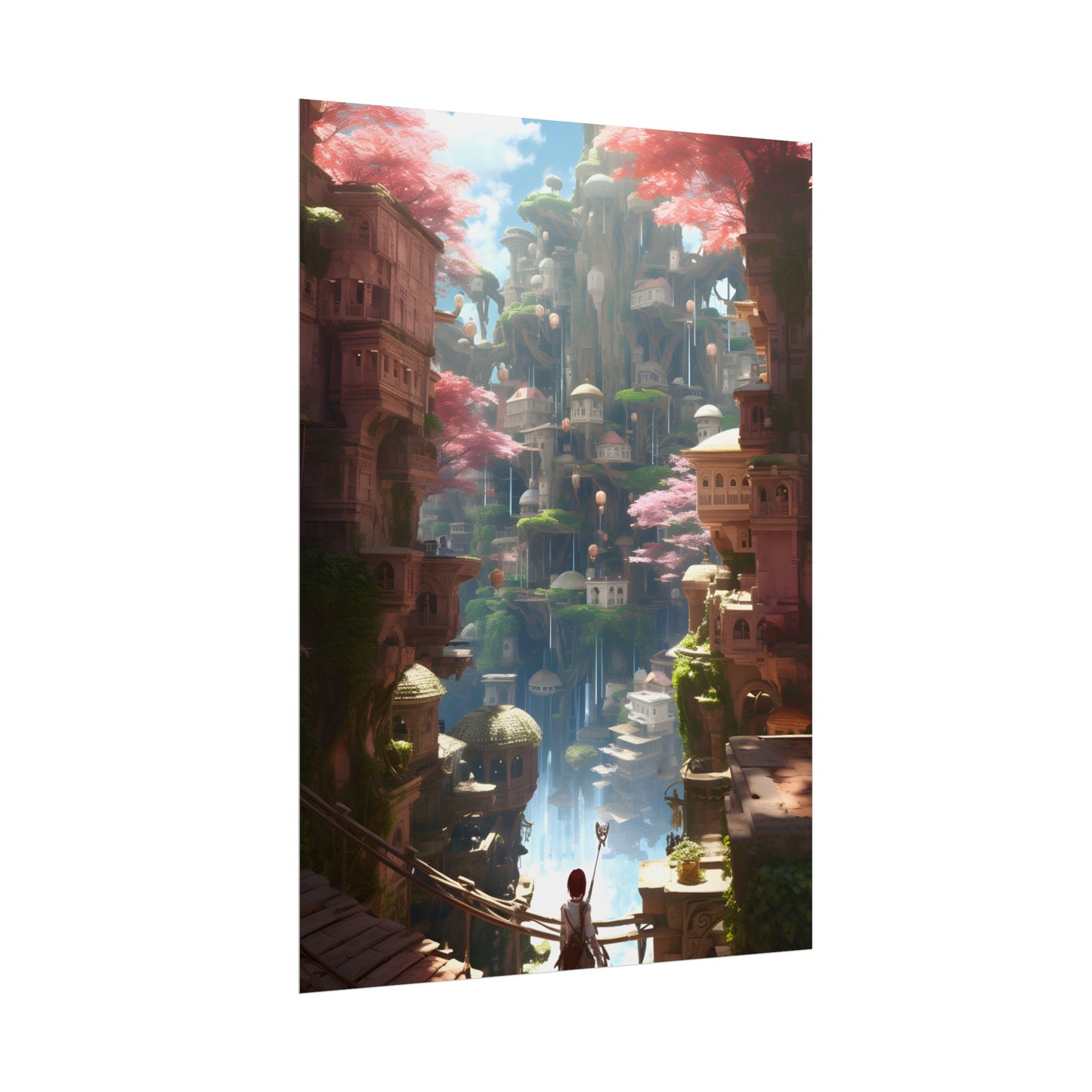 Dramatic Anime Cityscape: Birds Eye View Digital Art - Poster