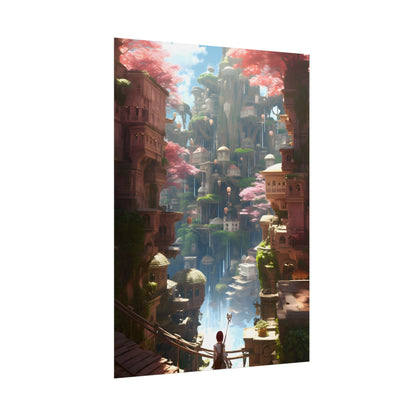 Dramatic Anime Cityscape: Birds Eye View Digital Art - Poster