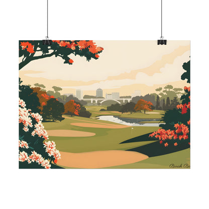 Retro Golf Illustration: Classic Course Art - Poster