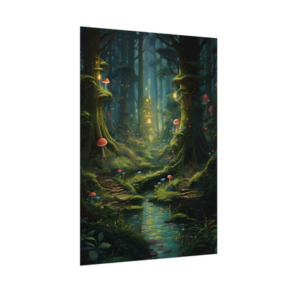Enchanted Forest: Grimm's Fairy Tale Characters in Serene Woods - Poster