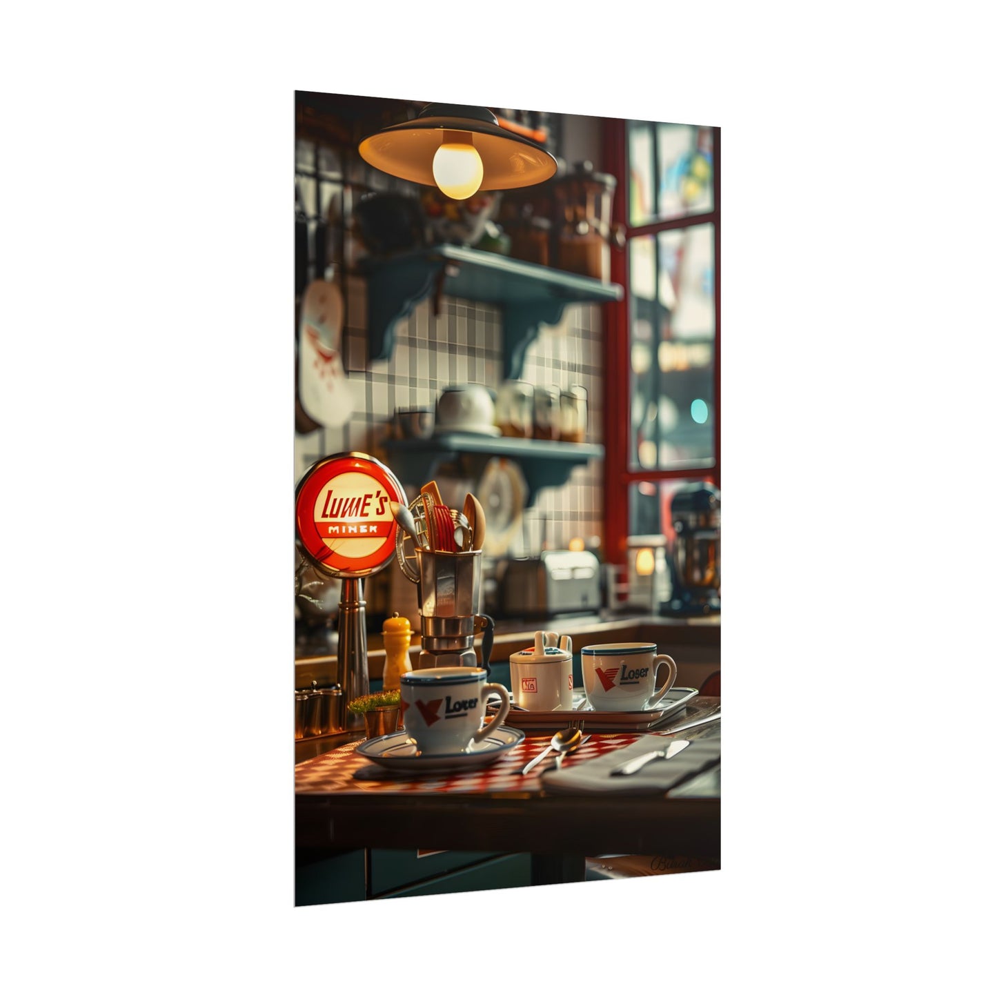 Retro Warmth: Cozy Lukes Diner Coffee Scene Art - Poster