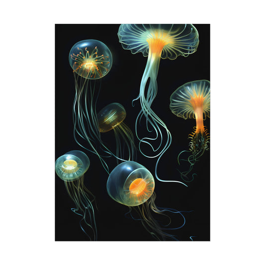 Bioluminescent Oceanic Ballet: Underwater Artwork in Motion - Poster