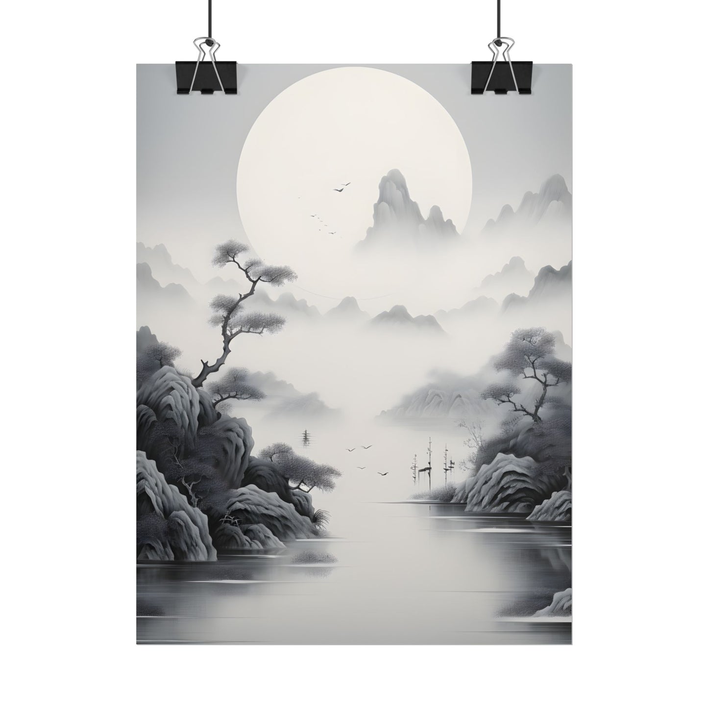 Chinese Ink Mirror Landscape: Serene Artwork - Poster