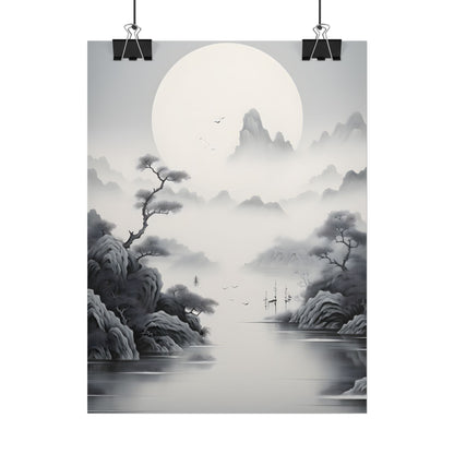 Chinese Ink Mirror Landscape: Serene Artwork - Poster