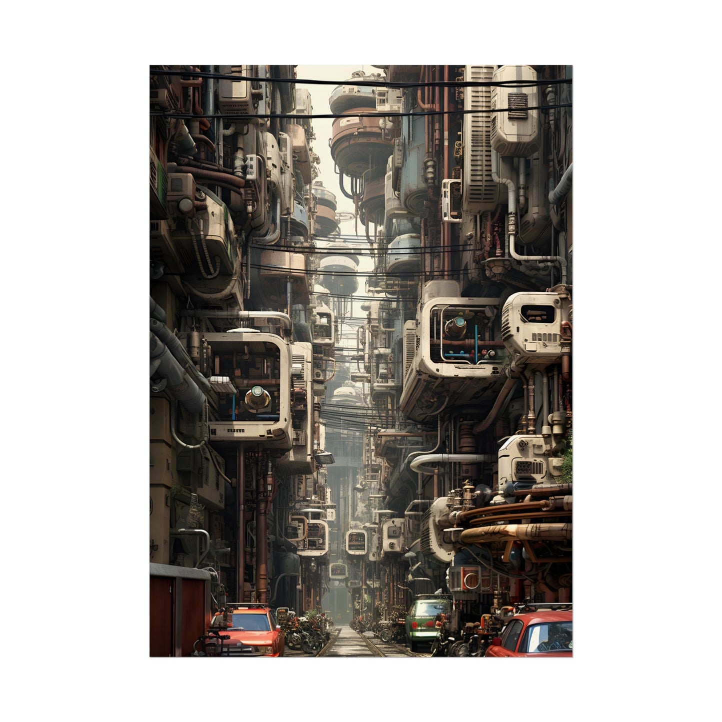 Steampunk Post-Apocalyptic City: Nighttime Digital Artwork - Poster