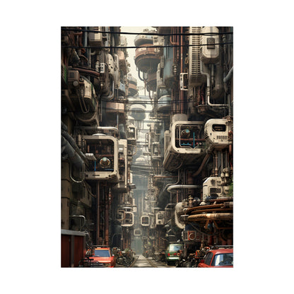 Steampunk Post-Apocalyptic City: Nighttime Digital Artwork - Poster