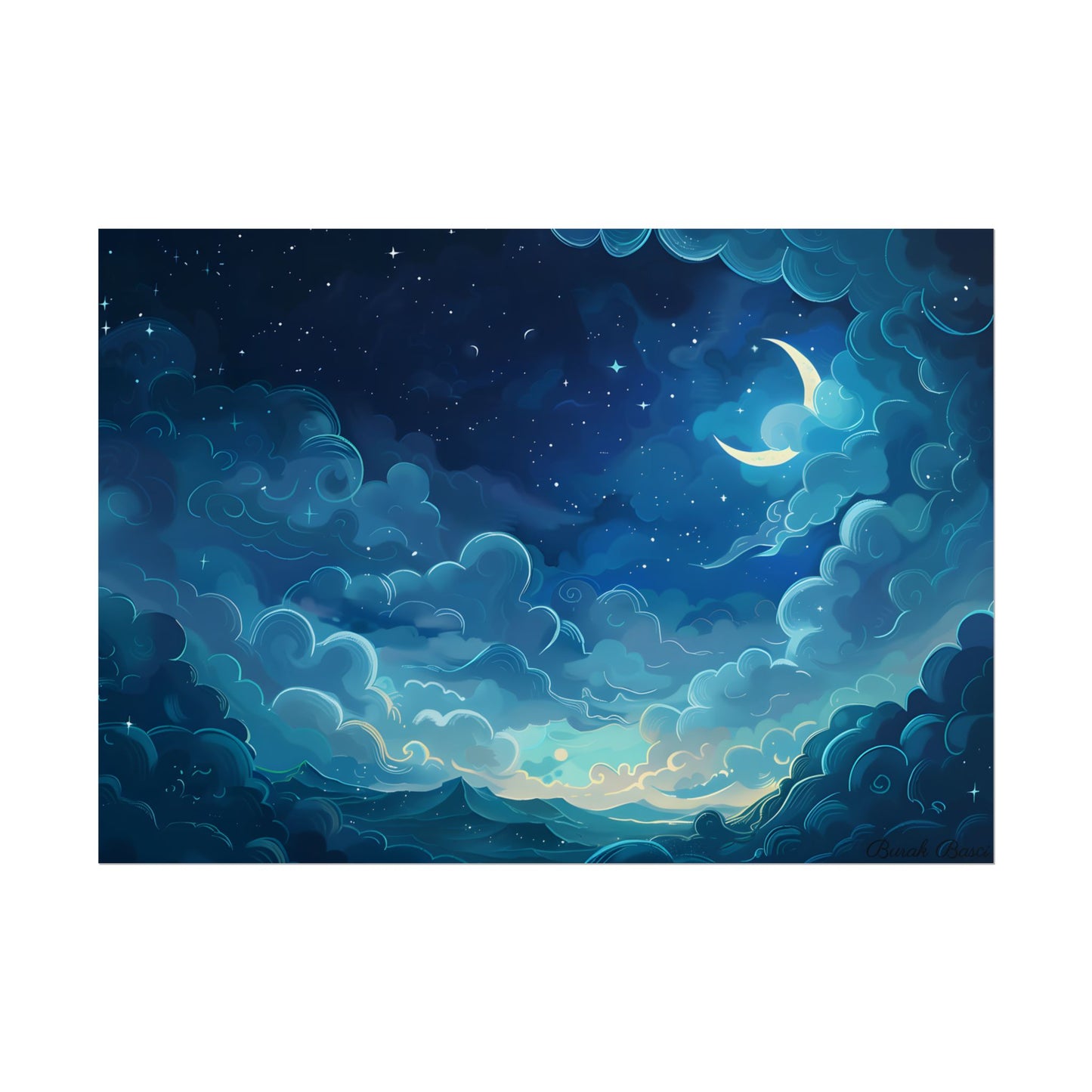 Whimsical Dreamy Night Sky: Bird in Flight Digital Art - Poster