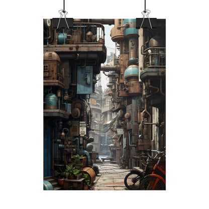 Steampunk Urban Decay: Post-Apocalyptic Cityscape at Dusk - Poster