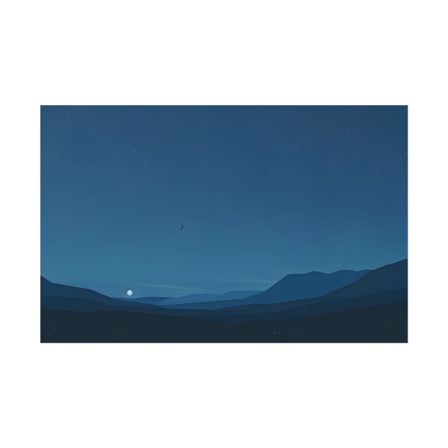 Minimalist Night Sky: Stars and Crescent Moon Art - Poster