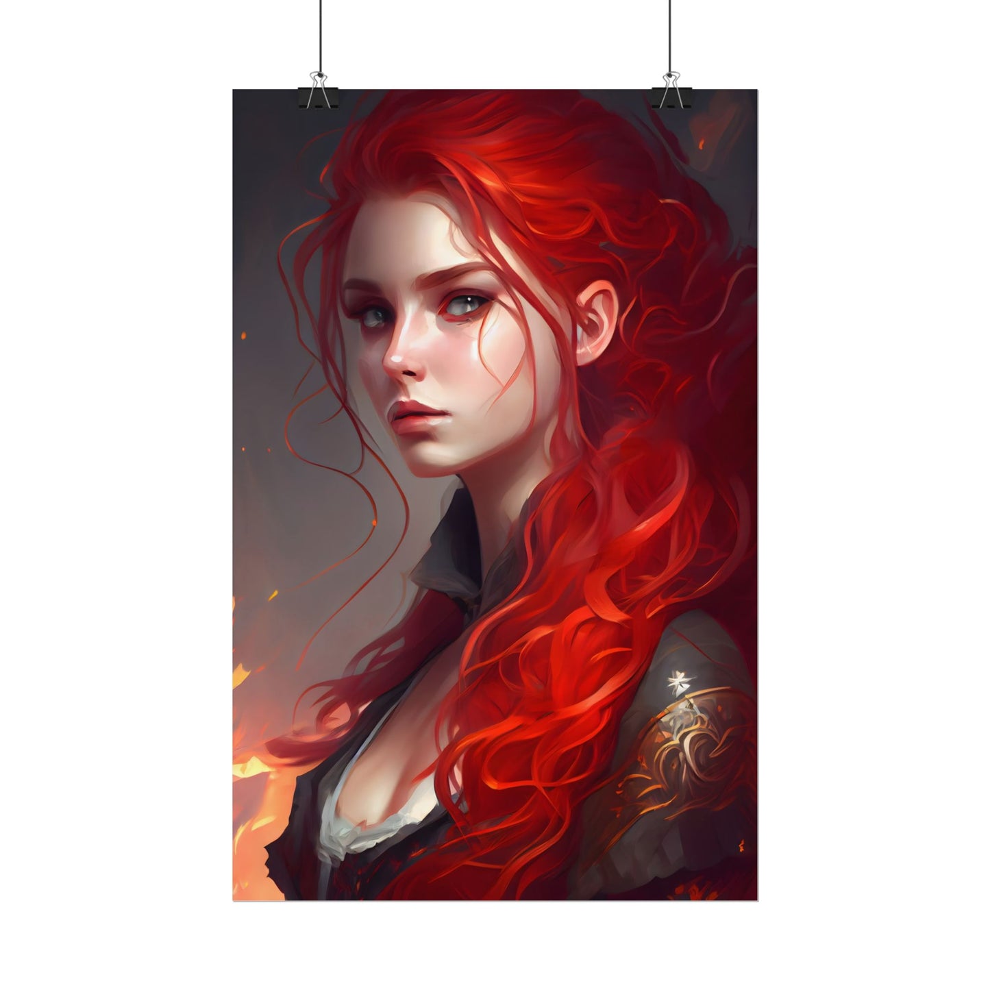 Composed Redhead: Elegant Portrait in Vibrant Red - Poster