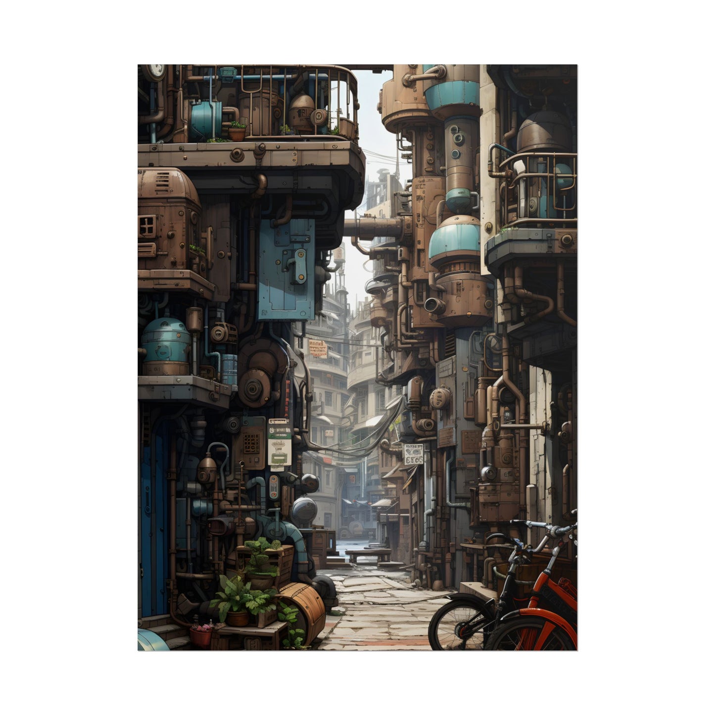 Steampunk Urban Decay: Post-Apocalyptic Cityscape at Dusk - Poster