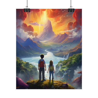 Girl, Boy, Meadow: A Peaceful Cloudy Day Artwork - Poster