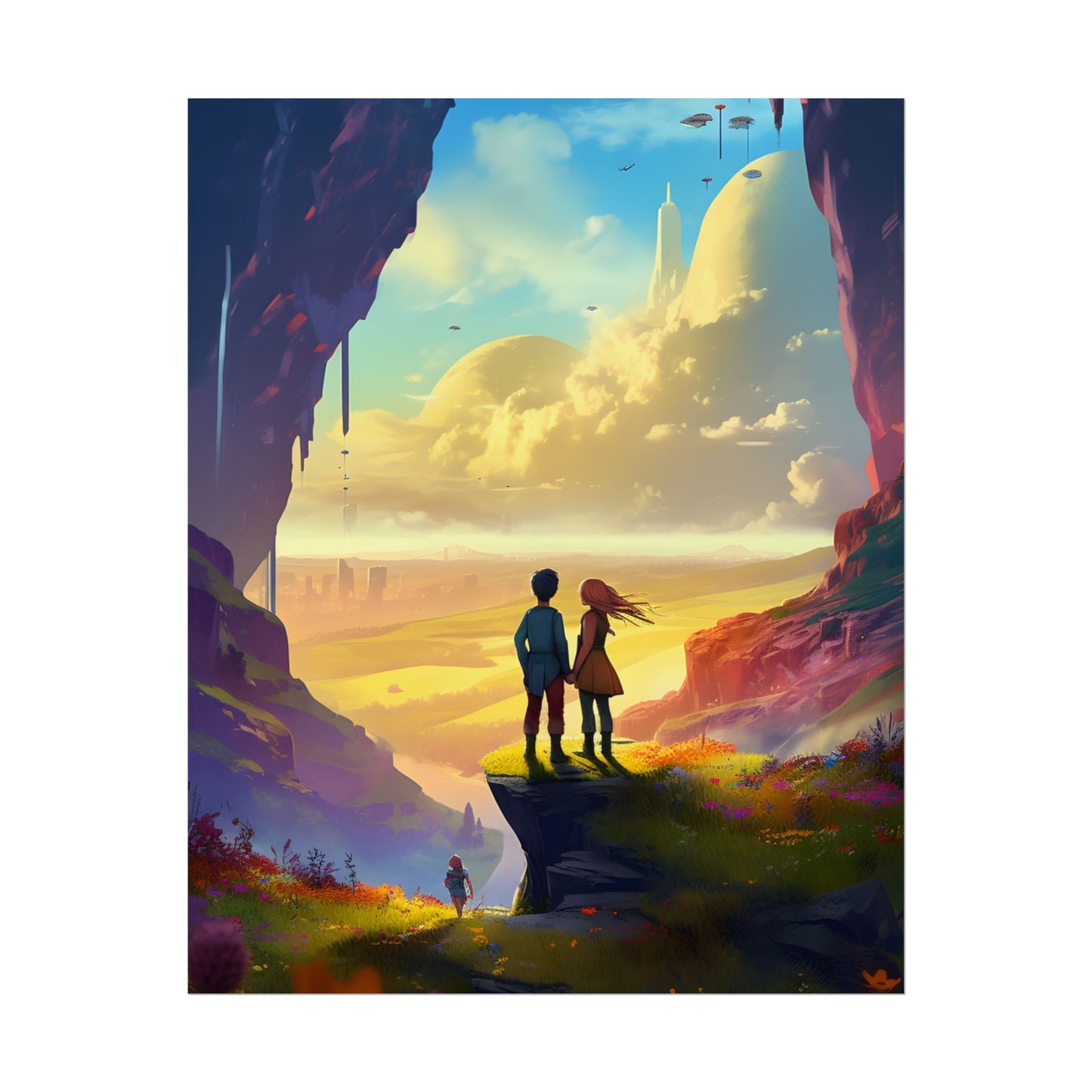 Nature's Friends: Girl and Boy on Meadow Hill - Poster