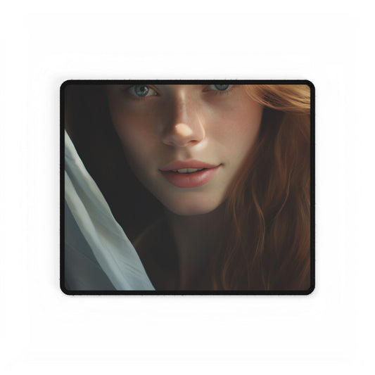 Close-Up Portrait: Bright Smile & Sharp Lips Artwork - Desk Mat