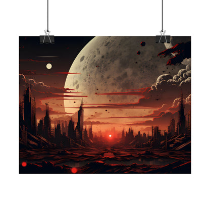 Landscape at Night: Burning Cyberpunk Neon Lights - Poster