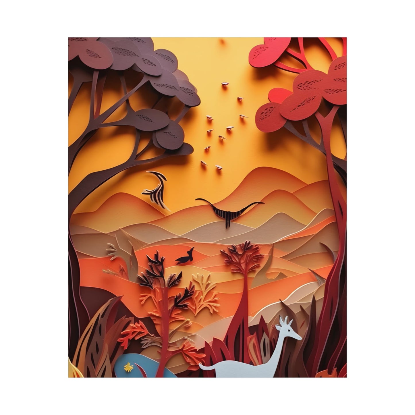 Vibrant African Quilled Landscape: Colorful Paper Artwork - Poster