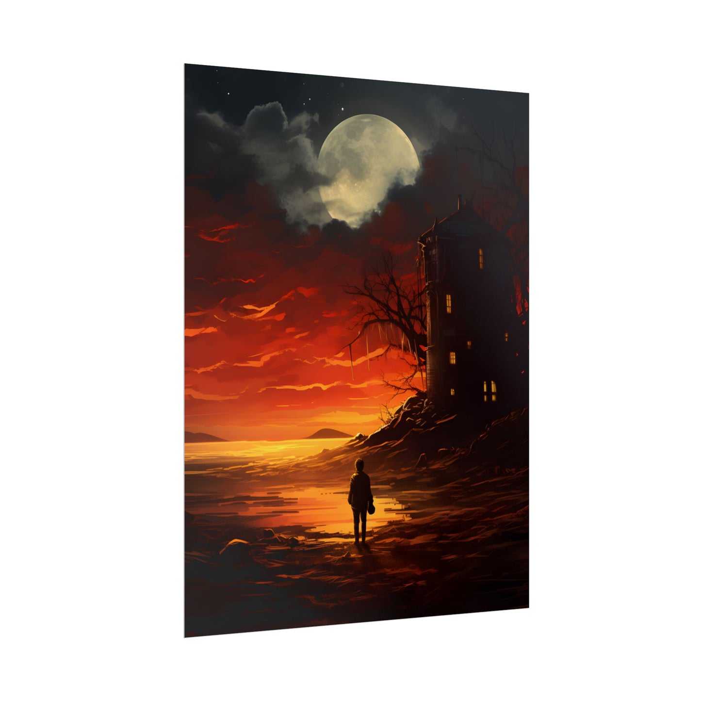 Black and White Portrait: Mysterious Figure Seated - Poster