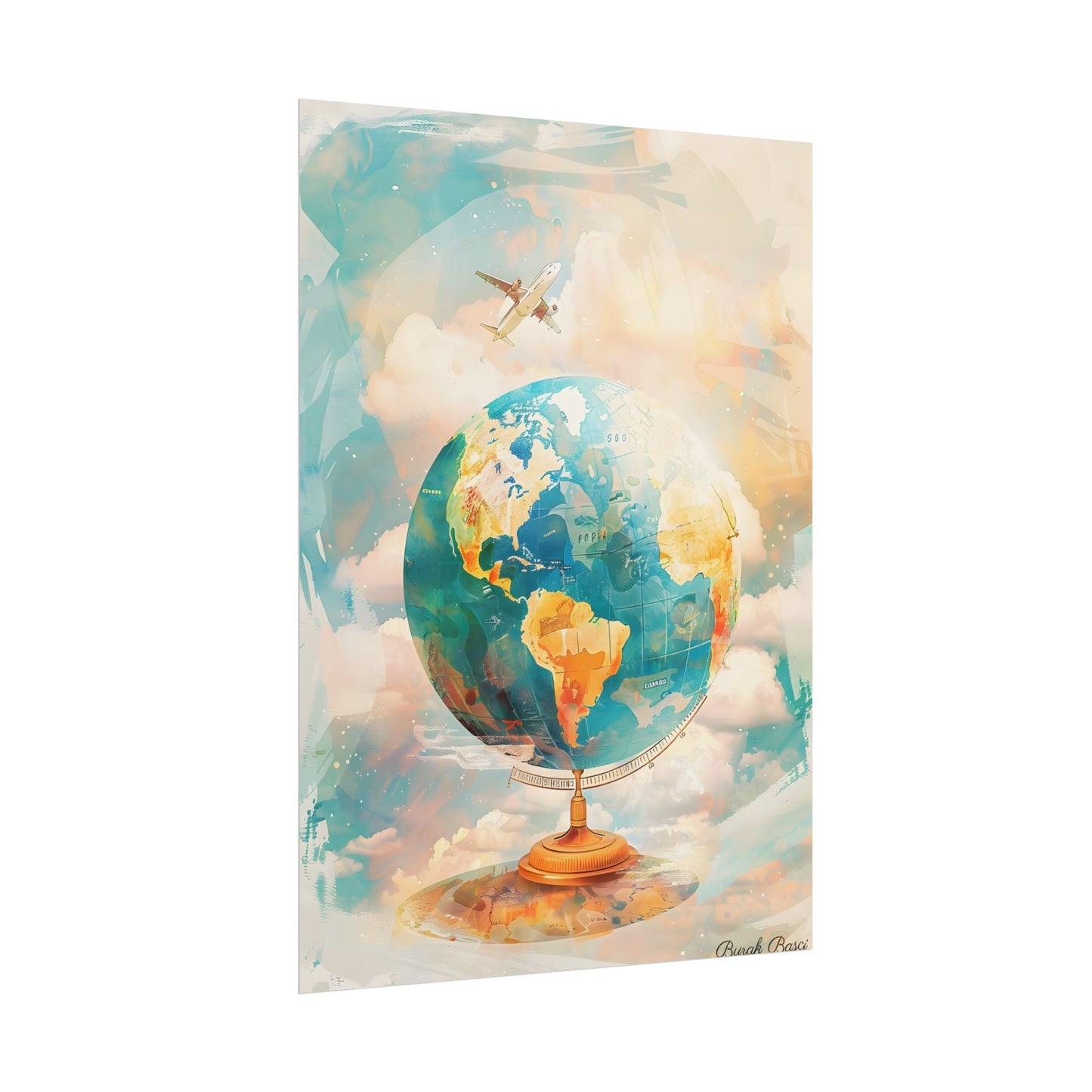 Vintage Globe with 80 Iconic Landmarks: Educational Artwork - Poster
