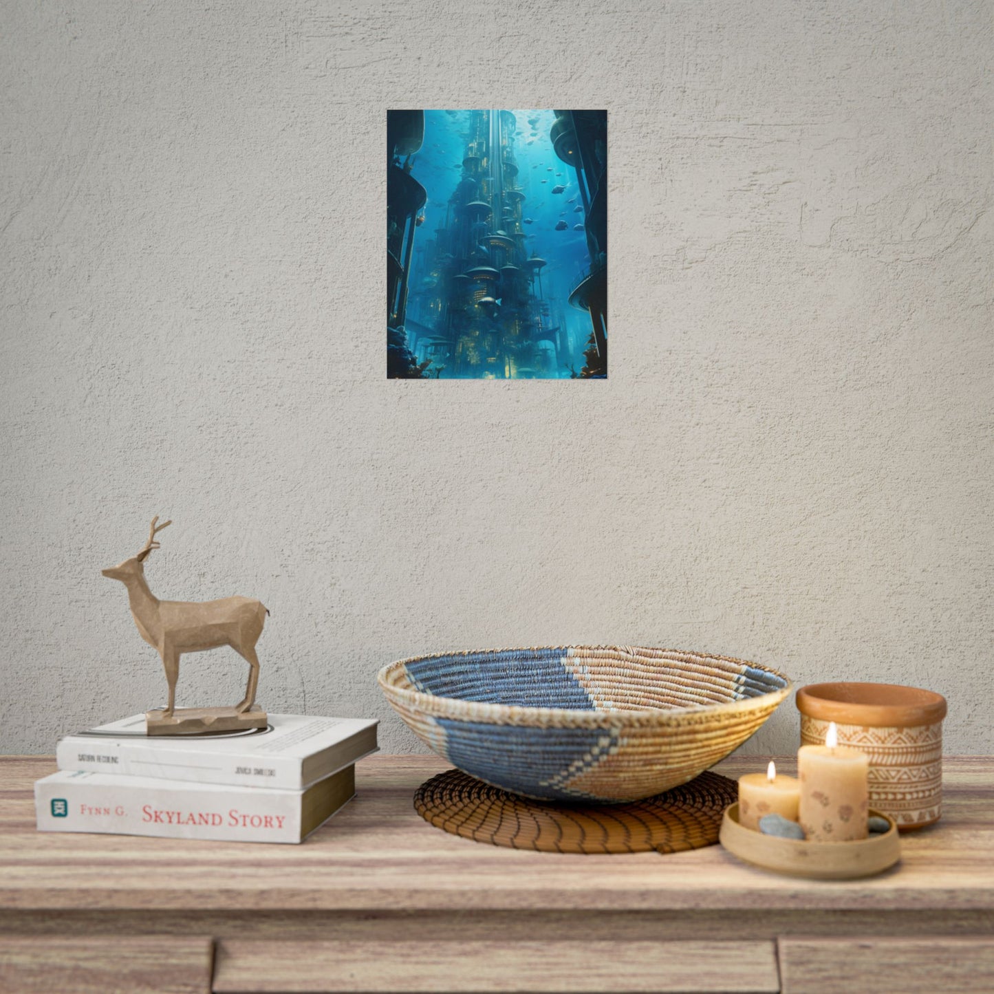 Future Metropolis: Underwater Cityscape Digital Art - Poster