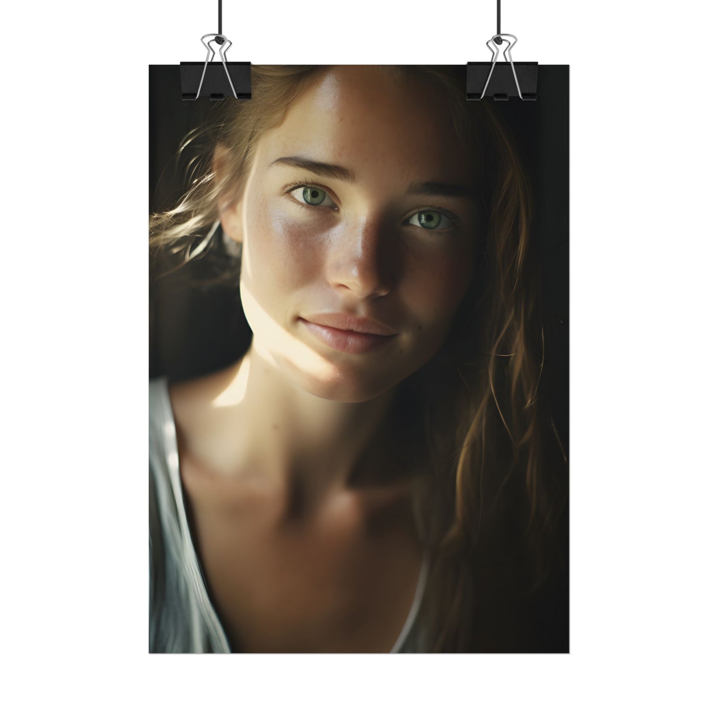 Grinning Woman: Close-Up Portrait with Joyful Expression - Poster