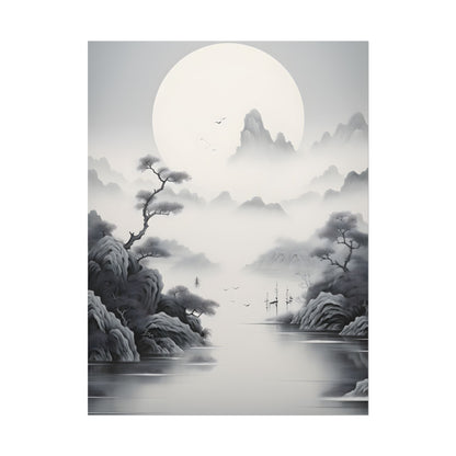 Chinese Ink Mirror Landscape: Serene Artwork - Poster