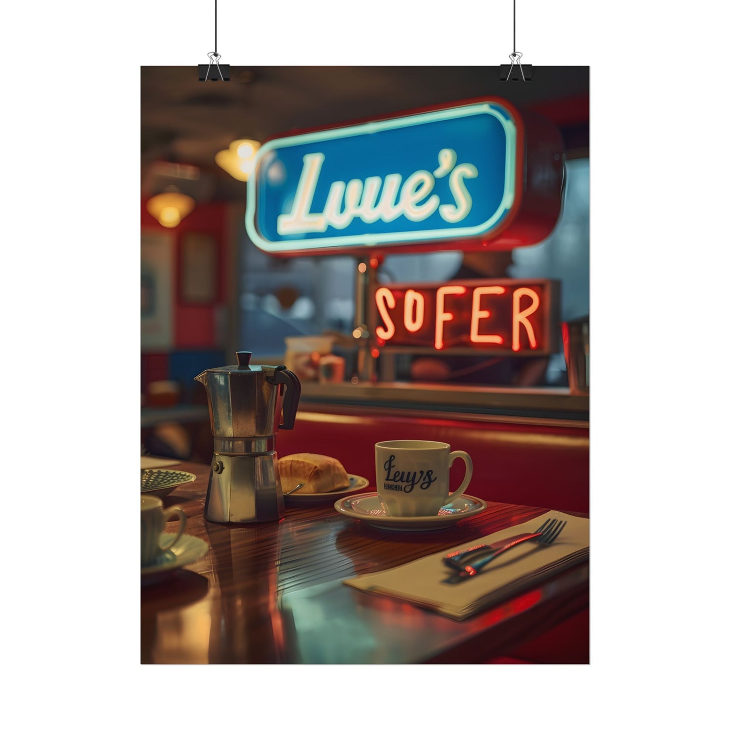Retro Kitchen Diner Scene: Cozy Coffee Moment - Poster