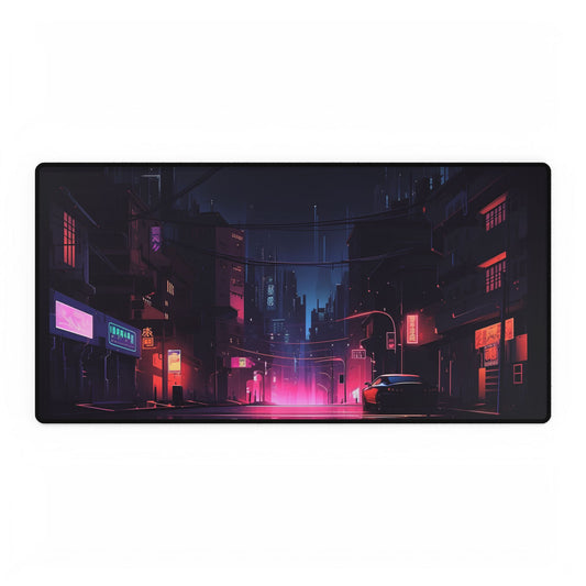 Melancholic Night: A Cyberpunk Urban Landscape - Desk Mat